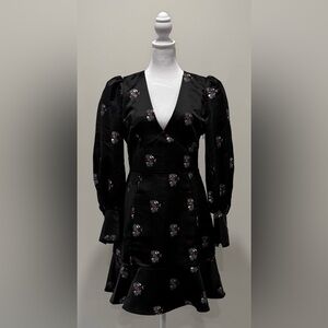 NWT Joie Minia floral black  satin brocade puff sleeve dress  . Size 8